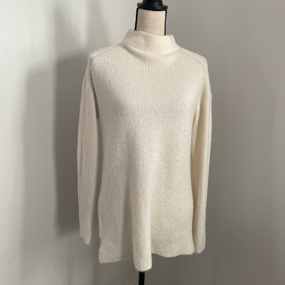 LOFT Cream Ribbed Mock Neck Chunky Sweater size XS Cozy Soft Girl Minimalist‎